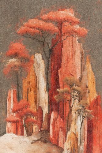 Bomen op rode rotsen