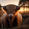 Scottish Highlander Golden Hour by Digitale Schilderijen
