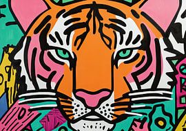 Leuchtend bunter Tiger mit blauen Augen von ARTEO Gemälde