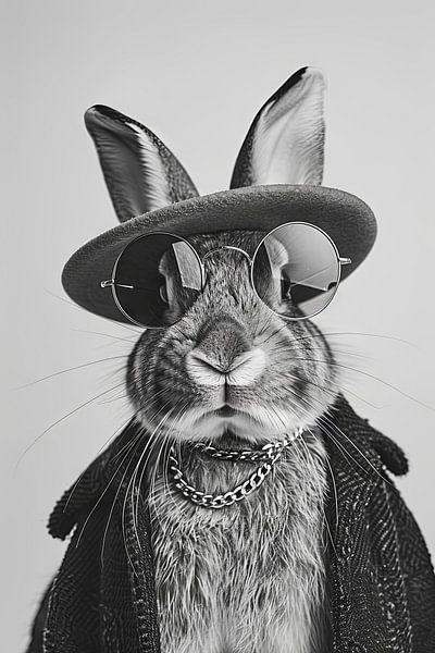 Konijn met zonnebril en hoed van Poster Art Shop
