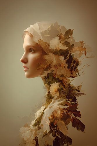 vrouw met bloemen abstract