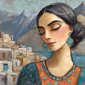 Boucles d'oreilles Karakoram Women's Portrait | Blue sur Peinture Abstraite