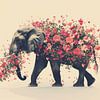 Éléphant dans l'oasis de fleurs - rose sur Eva Lee