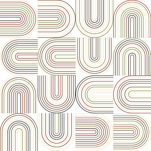 Retro industrial geometry  with  lines in pastel colors nr. 9 in green, beige, red, brown, black by Dina Dankers