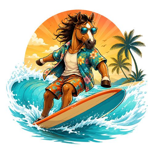 Paardensurfen bij zonsopgang op Tropical Beach in de zomer