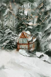 Verwunschenes Haus im Wald mit Glühwürmchen von Kim Karol / Ohkimiko