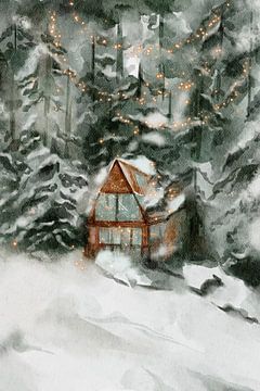 Betoverd huis in het bos met vuurvliegjes van Kim Karol / Ohkimiko