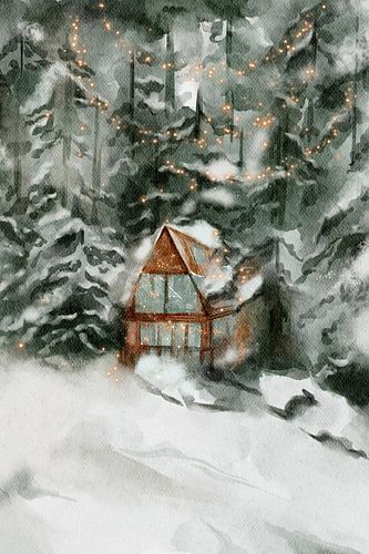 Betoverd huis in het bos met vuurvliegjes