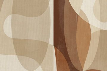 Moderne abstracte kunst in beige en bruin op linnen van Abstract Minimalist Art