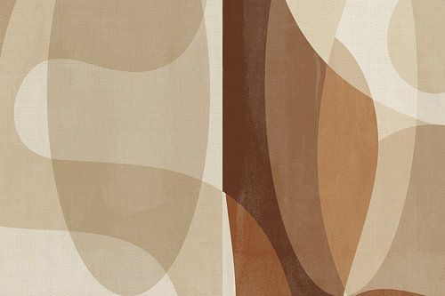 Moderne abstracte kunst in beige en bruin op linnen