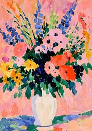 Bouquet de fleurs multicolores dans un vase clair sur Niklas Maximilian