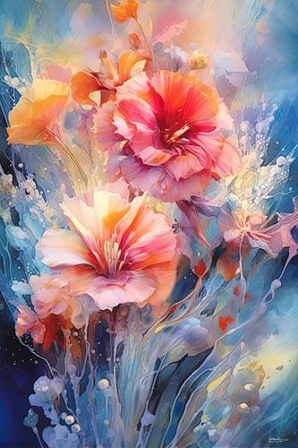 abstract aqaurel van een bloem/bloemen.