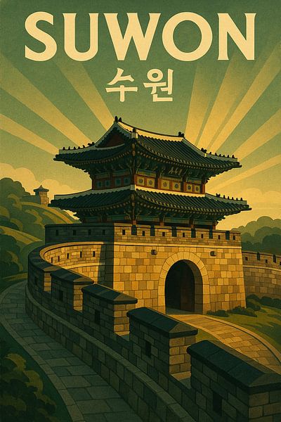Suwon Festung Sonnenaufgang - Hwaseong Walls &amp; Historic Gate Glow von Travel Shop