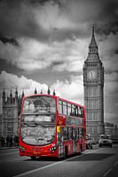 Londres - Maisons du Parlement et bus rouge