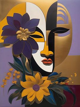 Abstract masker en bloemen van Retrotimes
