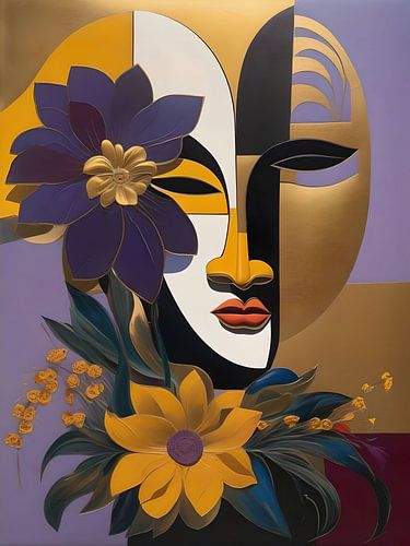 Abstract mask and flowers