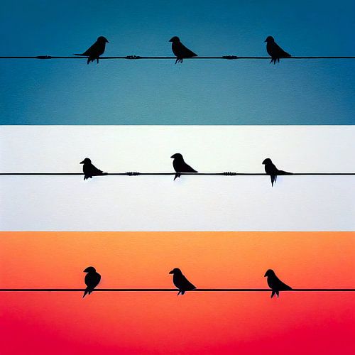 Birds on a wire, abstract