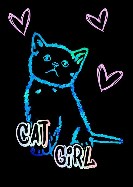 Cat Girl Katzen Mama ind Neon auf schwarz von KalliDesignShop