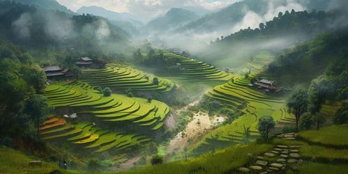 Een Zee van Rijstvelden: Aziatisch Landschap