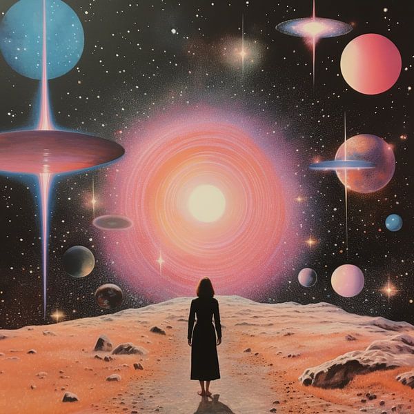 A Figure Stands Under a Cosmic Sky by Samantha Hearn