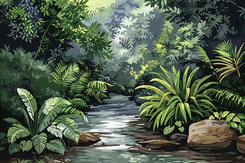 Impressionistische rivier in jungle