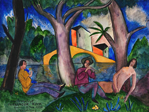 Josef Eberz - Nu féminin et deux hommes dans la verdure (1920)