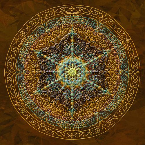Mandala, gold tones. With thickened, raised lines.