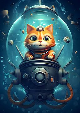 kat in de ruimte poster kinderkamer van Jan Bechtum