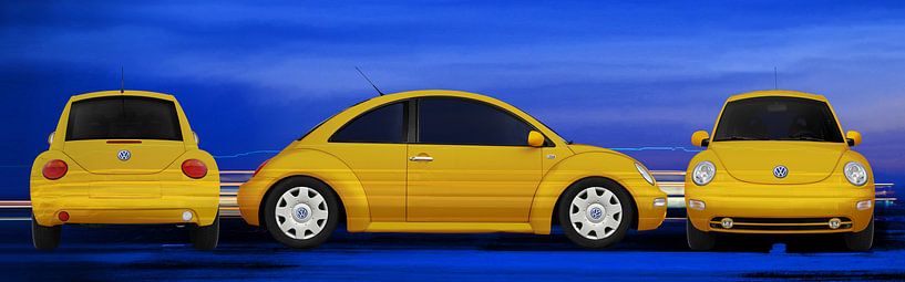 VW Beetle yellow Triptychon von aRi F. Huber