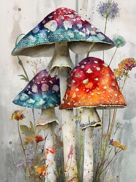 Mushrooms floral art 6 by JBJart Justyna Jaszke