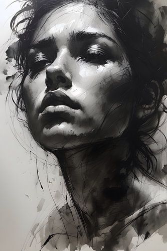 A hauntingly expressive drawing in ink and coal