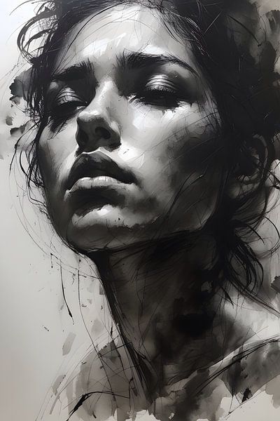 A hauntingly expressive drawing in ink and coal van Ljupka Kareska