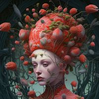 Très belle femme avec un chapeau bizarre et des fleurs
