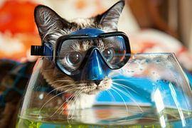 Cat with goggles over a fishbowl by Imperial Art House