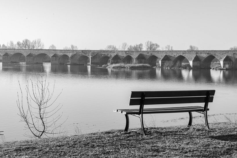 Bank mit Blick auf die Brücke über die Loire bei Amboise von Ramon Van Gelder