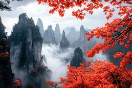 Rocky landscape with red leaves by Poster Art Shop