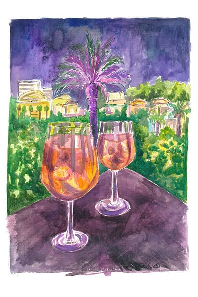 Still Life with Palm Trees Scene of an Illuminated Garden Night by Markus Bleichner