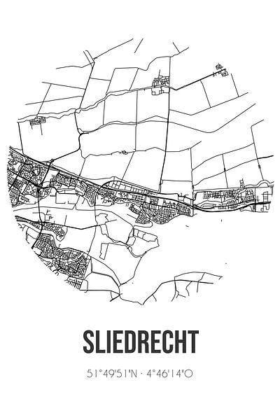 Sliedrecht (South-Holland) | Map | Black &amp; White by Prints of Place