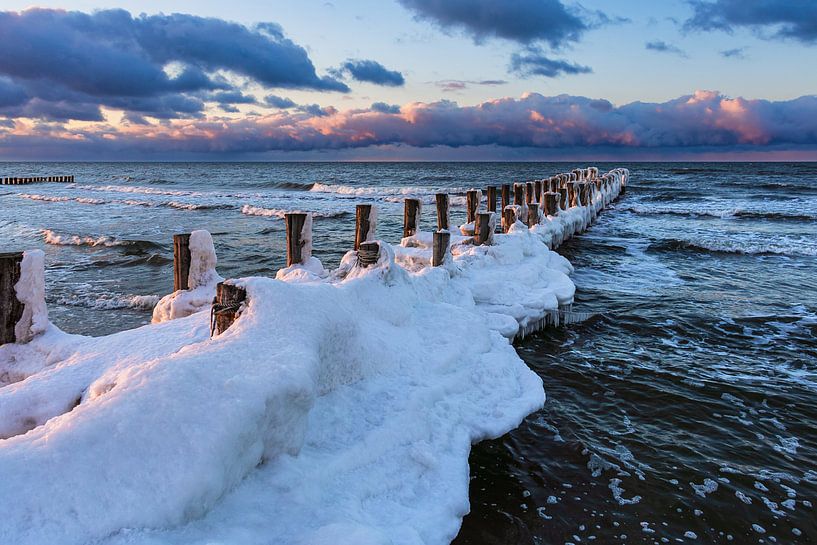 groyne at the Baltic Sea coast in Zingst in winter by Rico Ködder