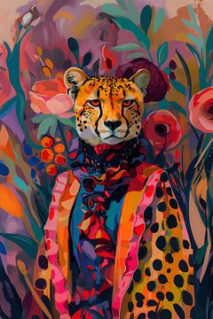 Elegante cheeta in bloemenkunst