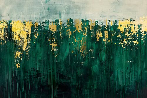 Abstract groen en goud kunst schilderij