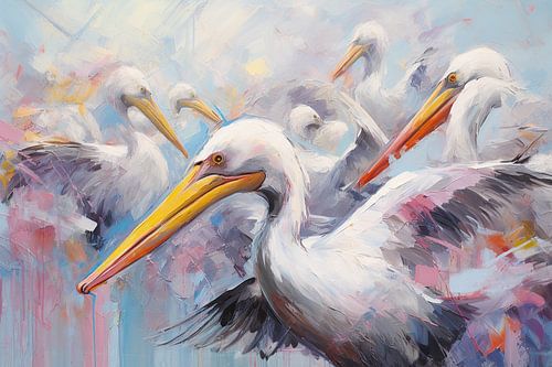 Pelikane, die ein Selfie machen | Abstrakte Kunst