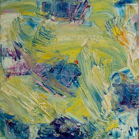 Abstract oil painting, yellow, blue, vibrant purple, fresh green by BowiScapes abstract and digital art