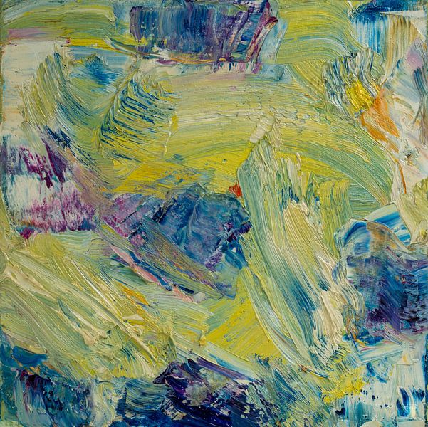 Abstract oil painting, yellow, blue, vibrant purple, fresh green by BowiScapes abstract and digital art