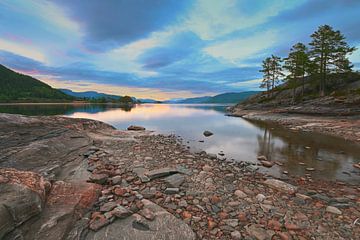 View of Lake Nisser just after sunset in Norway by Henk Boerman
