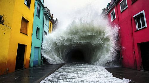 Vague entre inondée route