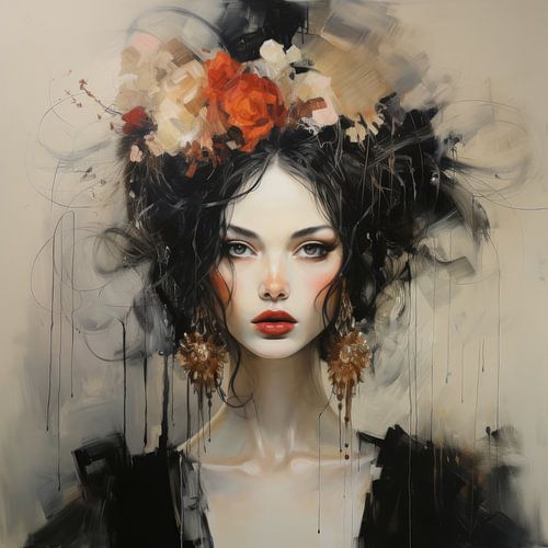 Modern portret in zwart wit met kleuraccenten