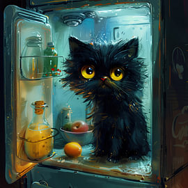 Black cat in the fridge by Erika Kaisersot
