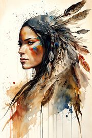 Aquarellmalerei traditionelle indische Frau mit viel Farbe