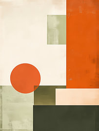 Vintage Bauhaus Geometrie – Abstraktes Poster in Orange und Grün von Dave Schloffi
